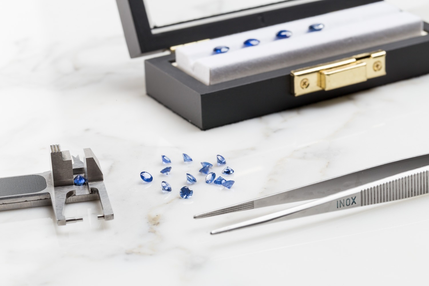 Precious stones, blue sapphires, carefully selected.