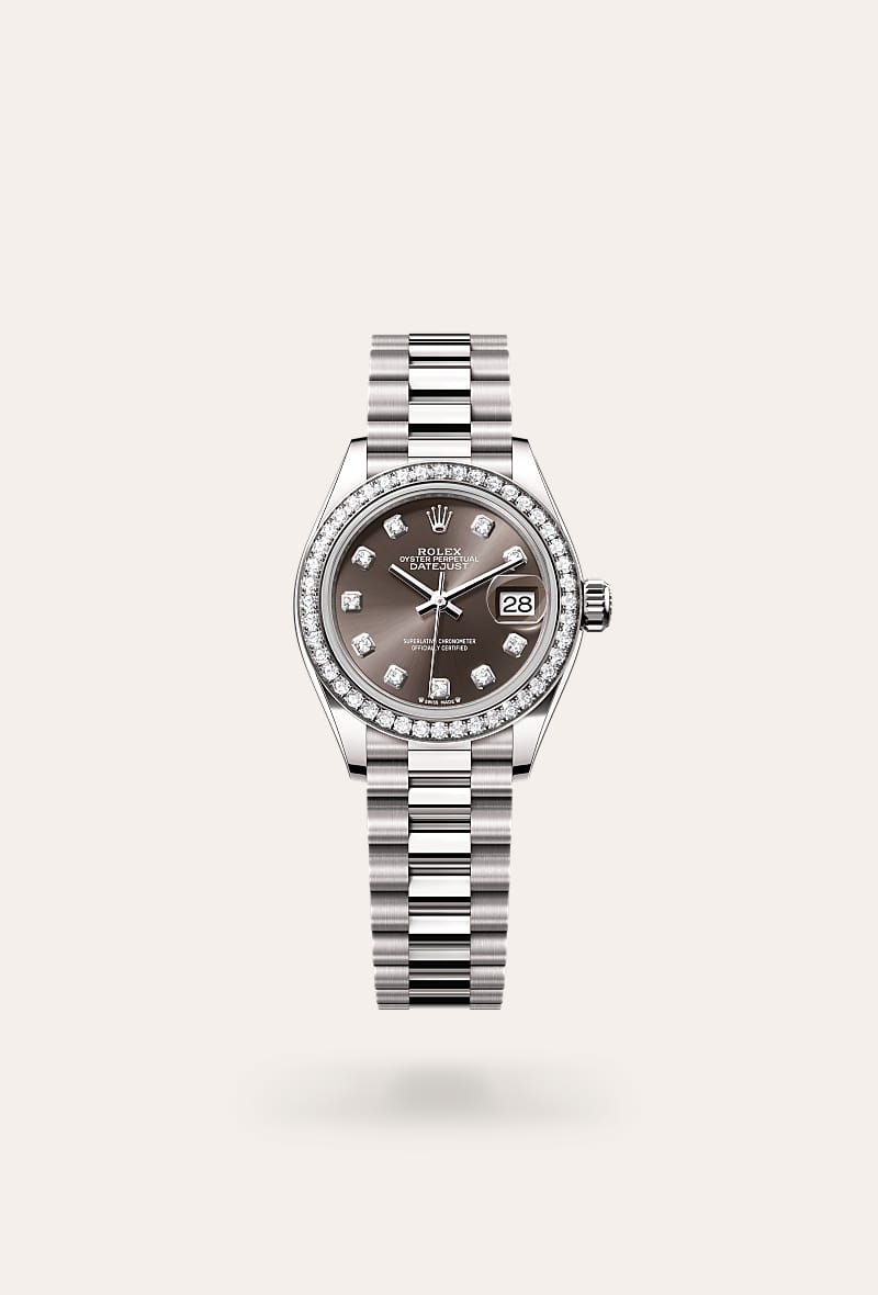 Rolex - Lady-Datejust - Oyster, 28 mm, or gris et diamants