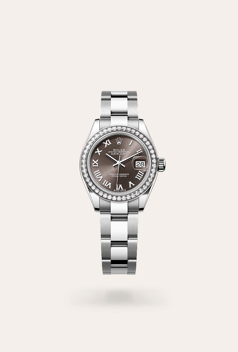 Rolex - Lady-Datejust - Oyster, 28 mm, acier Oystersteel, or gris et diamants